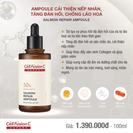 Tinh chất cải thiện nếp nhăn, tăng đàn hồi, chống lão hóa Cell Fusion C Expert Salmon Repair Ampoule (Hàn Quốc)